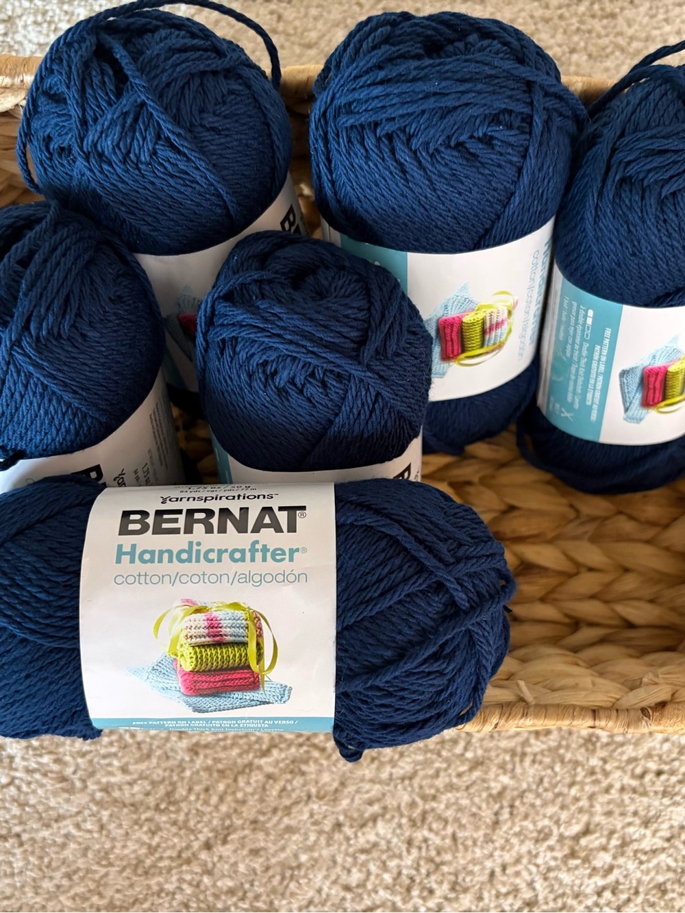 Bernat Handicrafter Cotton Yarn - Navy Blue bundle of 6